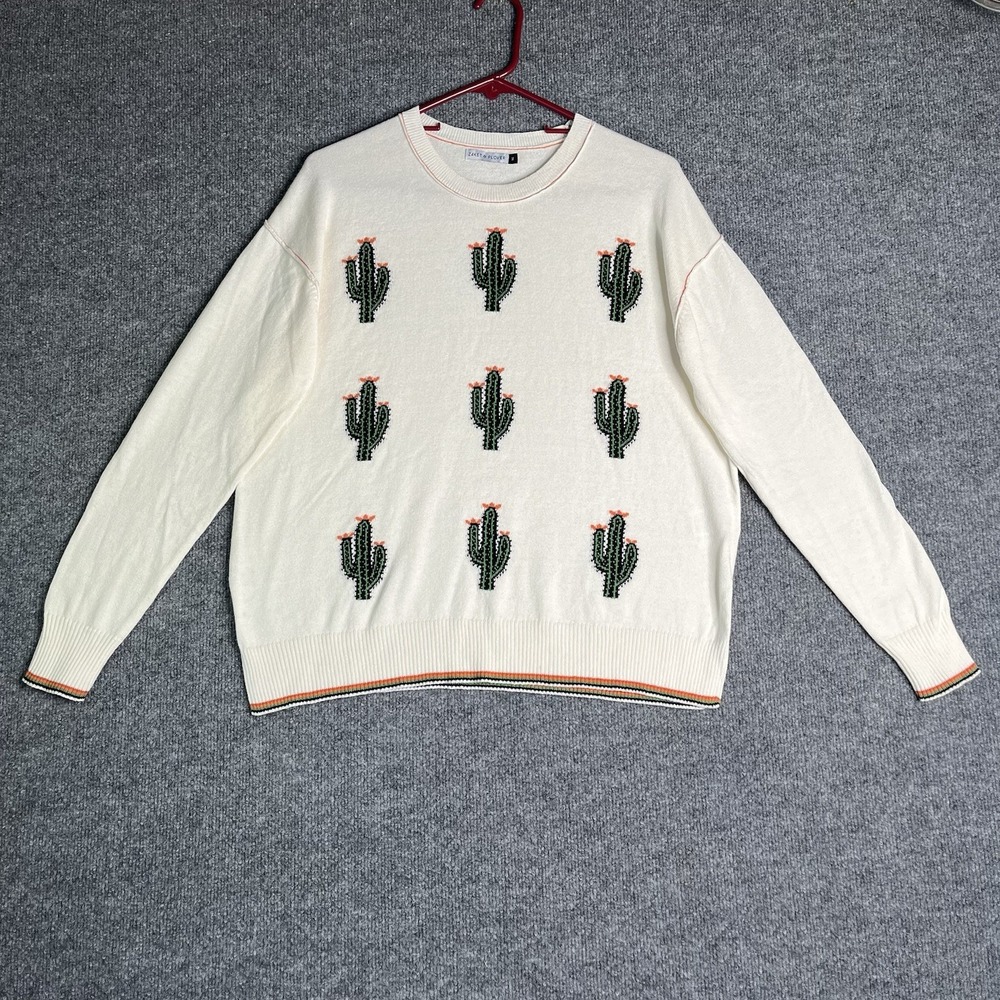 Zaket And Plover Sweater Women M Cactus Embroidered Cotton Cashmere Soft